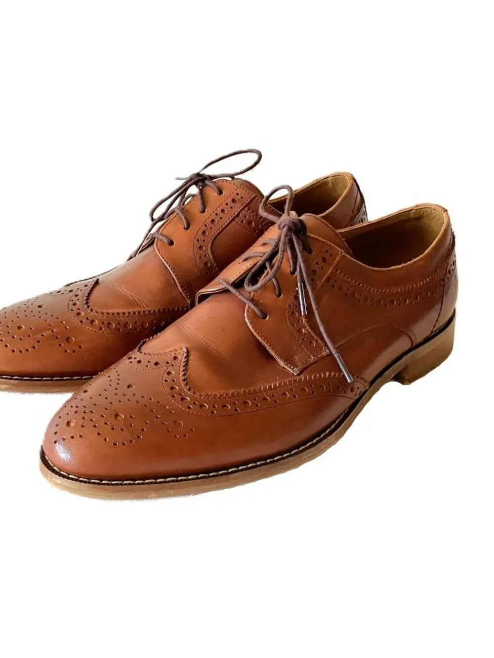 Donald Pliner Men’s Wingtip Brogue Oxford / Derby Shoes Light Brown Leather 9.5M